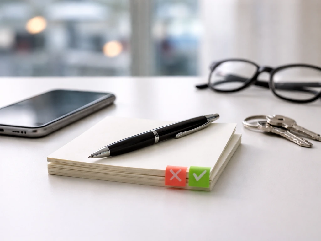 Desk scene with papers, smartphone, and colored check markers indicating verification of financial claims