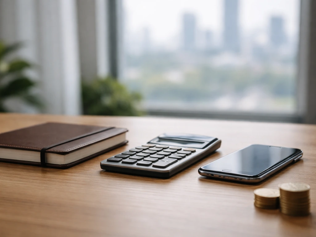 Minimal desk scene with anonymous notebook and calculator suggesting how private-company estimates are derived