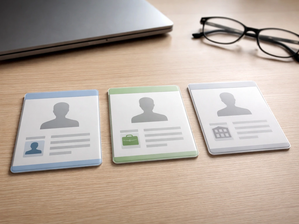 Three generic identity cards laid side by side with different backgrounds, symbolizing identity confusion.