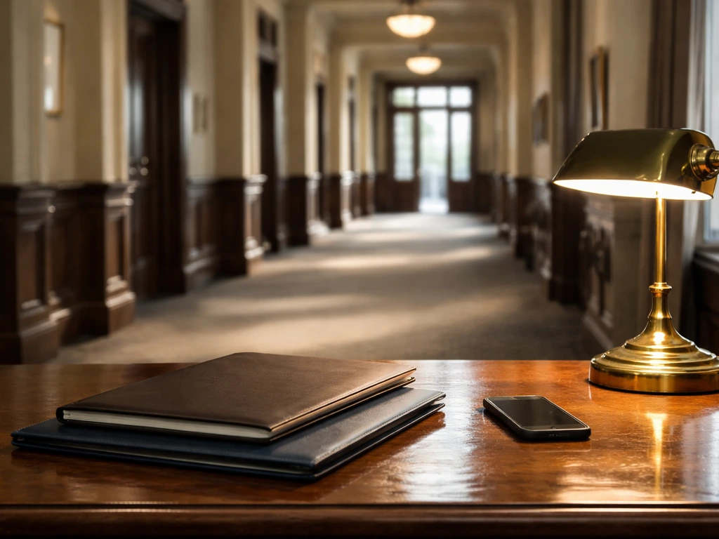 Quiet civic office desk and hallway with natural light, symbolizing a public mayoral profile without a person.