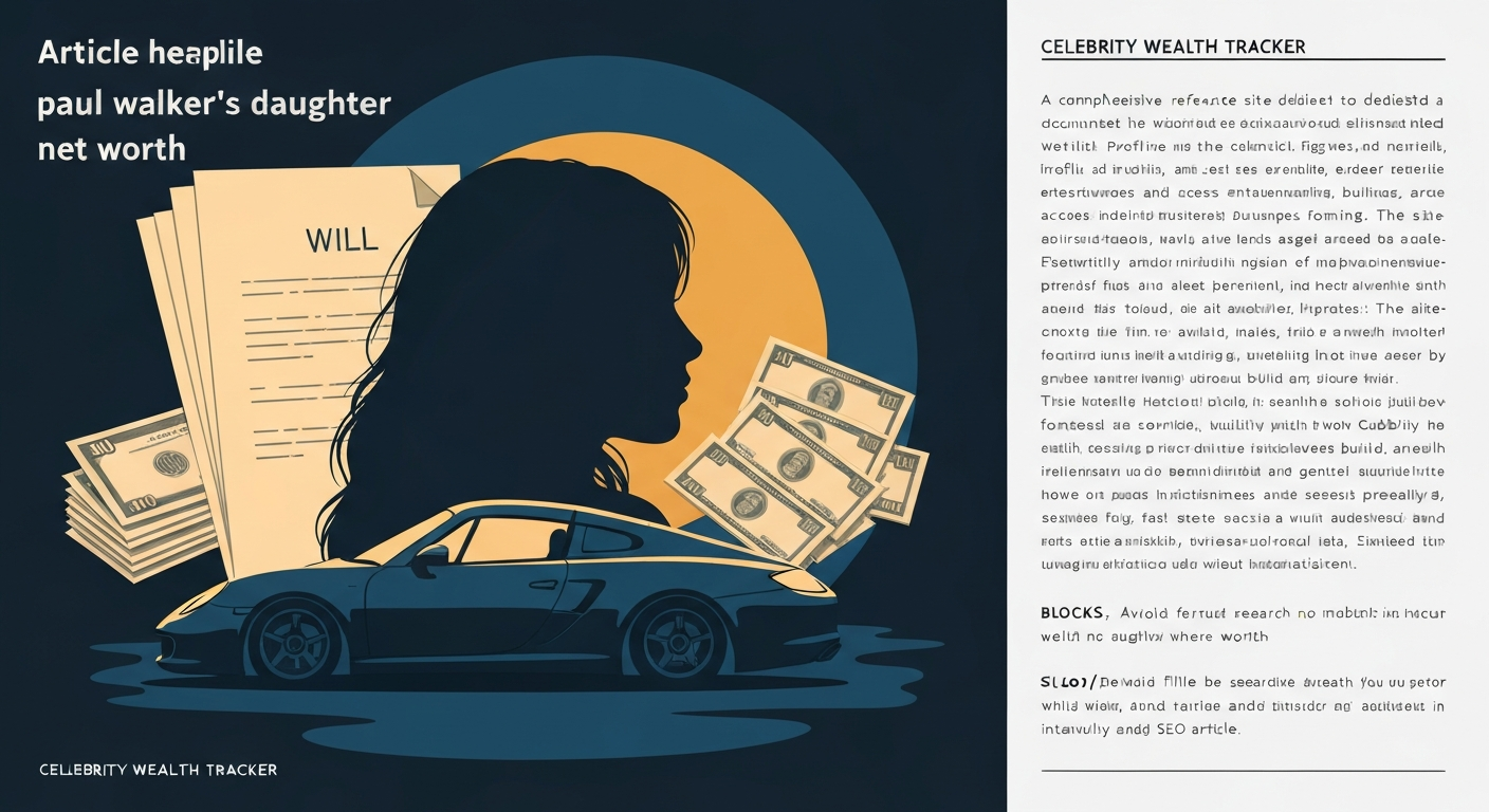 Stylized editorial illustration of a young woman with a racing car silhouette and legal documents, representing Meadow Walker's inheritance and legacy.